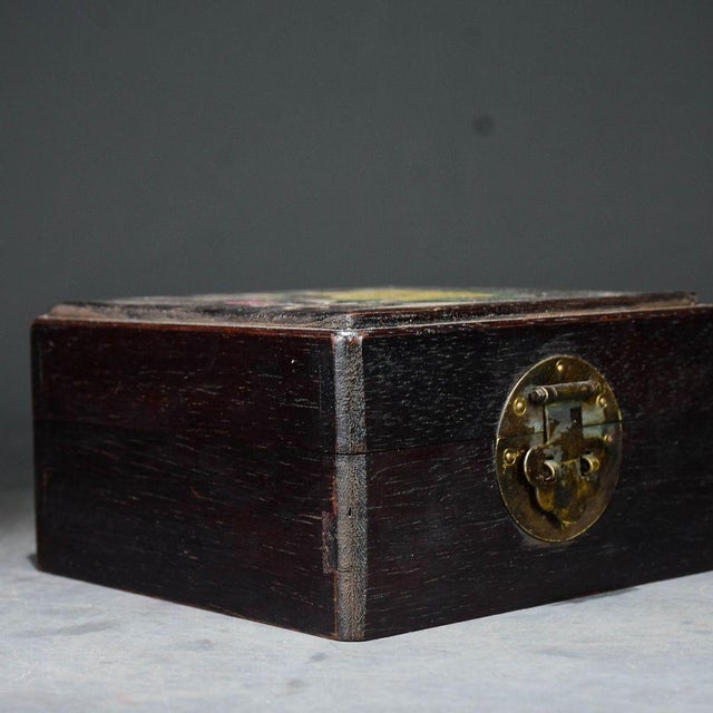 Wood Vintage Chinese Rosewood Box With Mother of Pearl Inlay & Brass Latch For Sale - Image 7 of 8