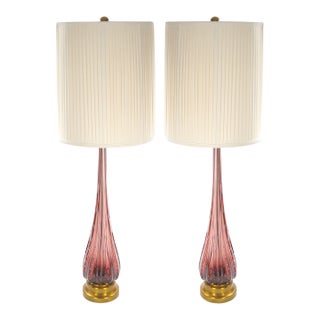 Mid-Century Modern Italian Venetian Glass Ice Purple / Gold Fleck Table Lamps For Sale