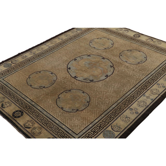 Rug & Kilim Late 18th Century Antique Chinese Dragon Rug in Gold With Pictorial Medallions For Sale - Image 4 of 7