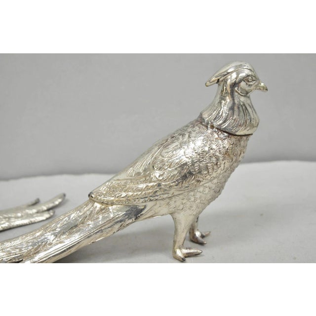 Vintage Mid Century Modern Silver Plated Pheasant Peacock Bird Figurines - Pair For Sale In Philadelphia - Image 6 of 17