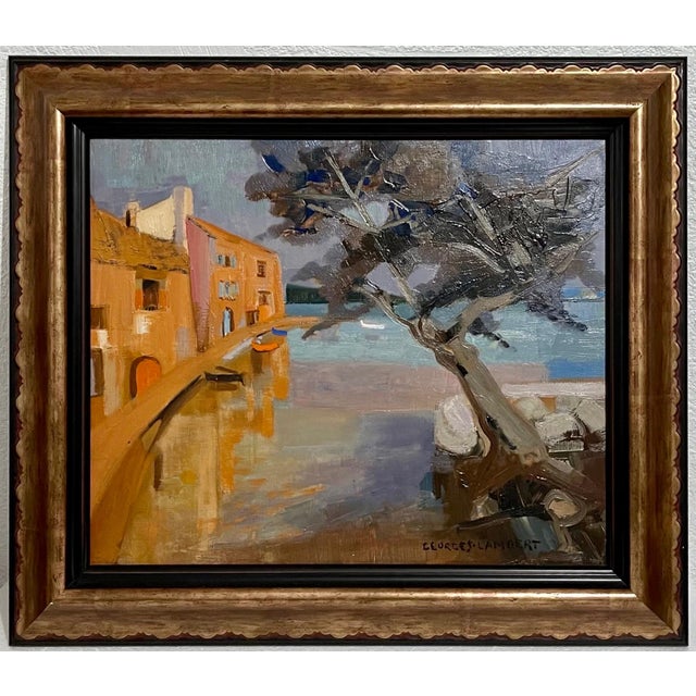 Georges Lambert, French Harbor Oil Painting Ecole Paris George Lambert Houses on the Water For Sale In Miami - Image 6 of 7