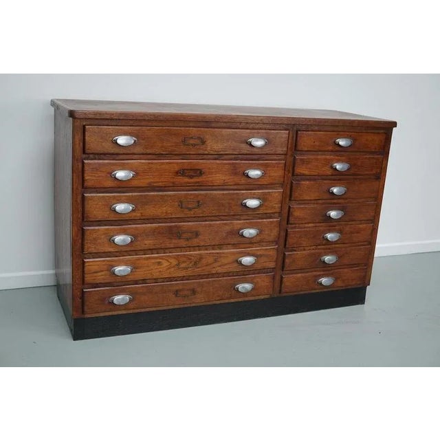 Vintage French Oak and Fabric Store Apothecary Cabinet, 1950s For Sale - Image 9 of 18