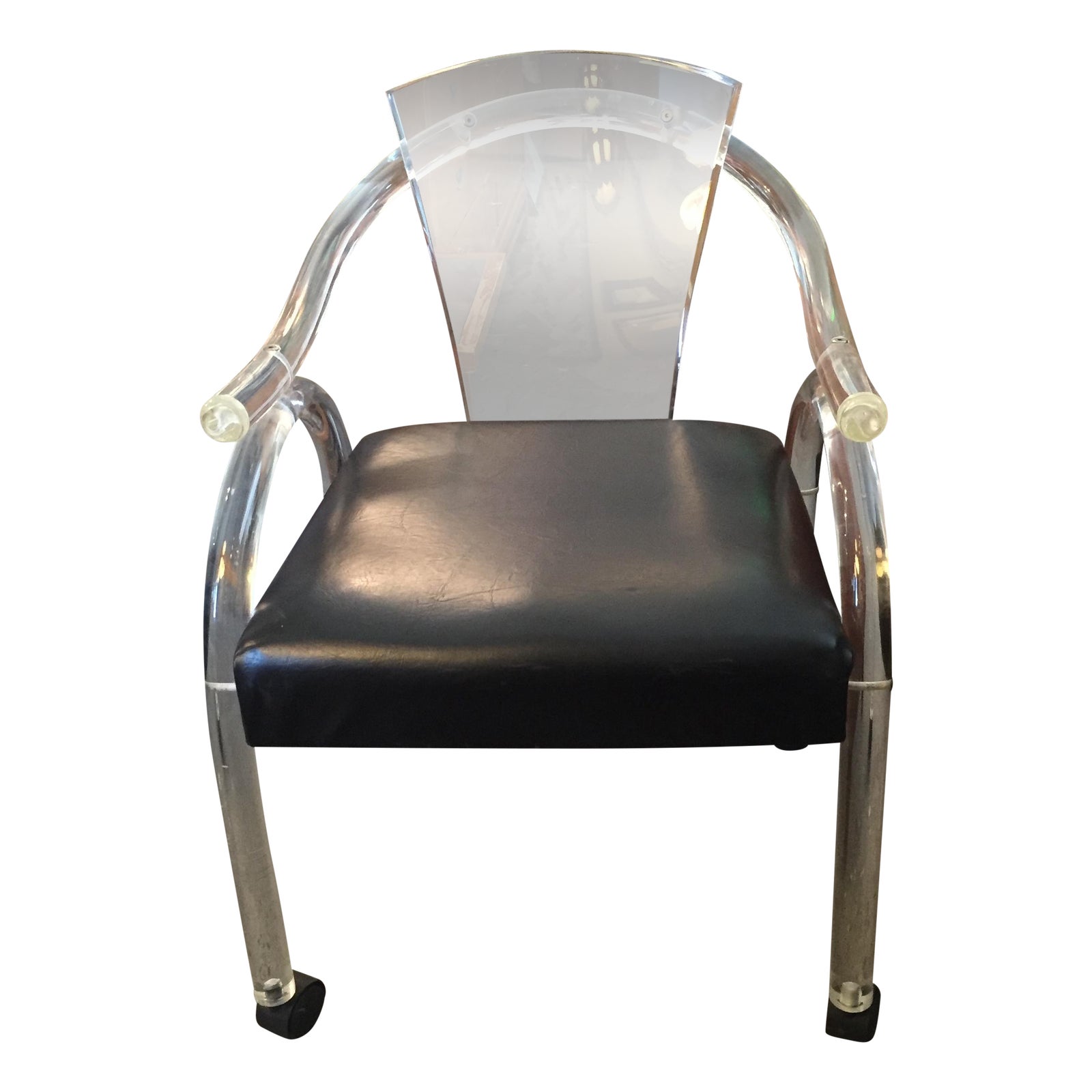 Lucite & Black Vinyl Chair on Casters Chairish