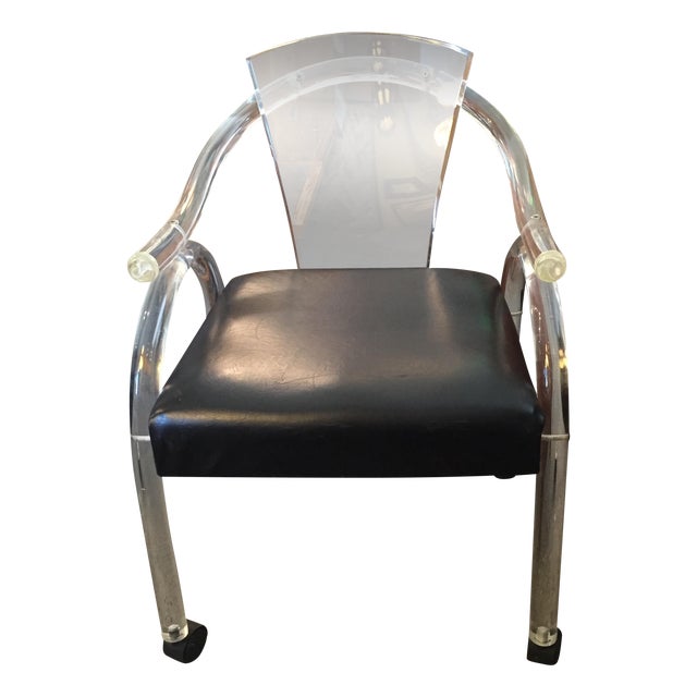 Lucite & Black Vinyl Chair on Casters Chairish