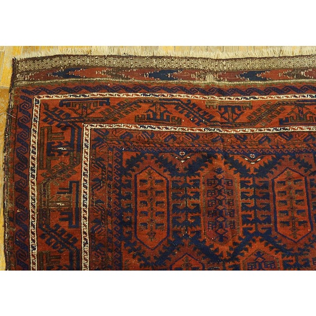 1900s Blue Navy Geometric Antique Afghan Baluch Rug 4'9" X 7'8" Handknotted Wool Carpet For Sale In New York - Image 6 of 6