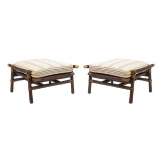 Pair of 1950s John Wisner for Ficks Reed Bamboo Style Vintage Ottoman Footstools For Sale