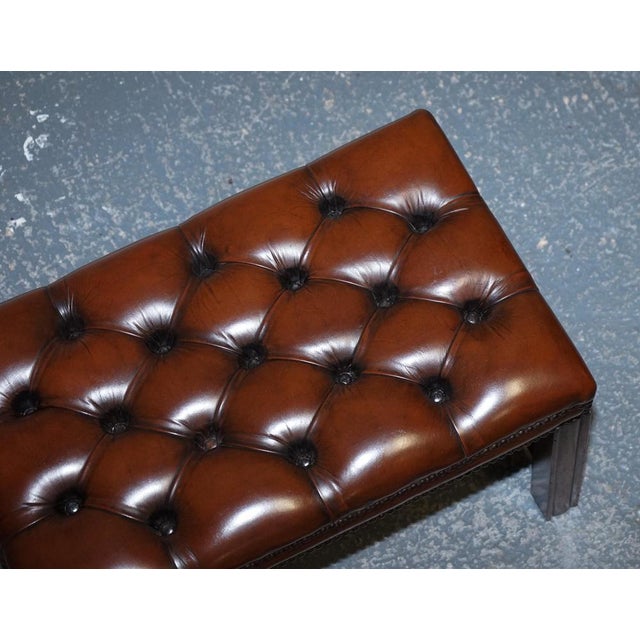 Vintage Chesterfield Hand Dyed Brown Leather Tuffed Footstool For Sale - Image 15 of 18