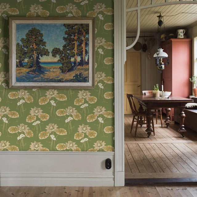 Art Nouveau Sample - Boråstapeter Haga Wallpaper in Leaf For Sale - Image 3 of 5