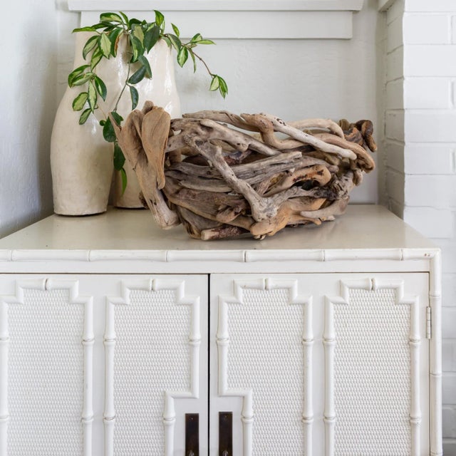 Taupe Sculptural Folk Art Driftwood Boat Shaped Bowl or Basket For Sale - Image 8 of 13
