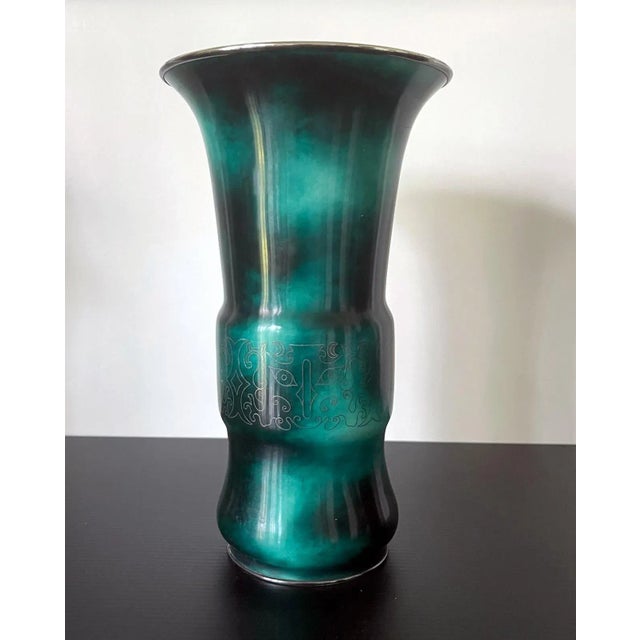Metal Japanese Cloisonne Vase with Silver Inlays by Ando Jubei For Sale - Image 7 of 12