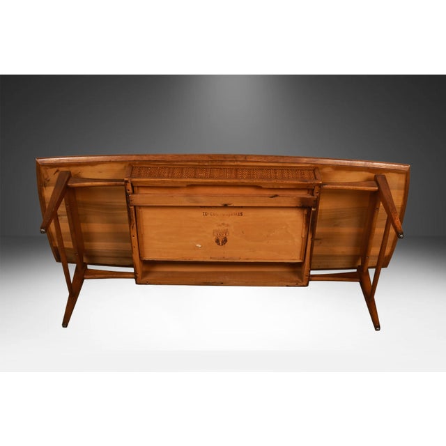 Wood Mid Century Lane Esteem Cane Front Walnut Coffee Table For Sale - Image 7 of 13