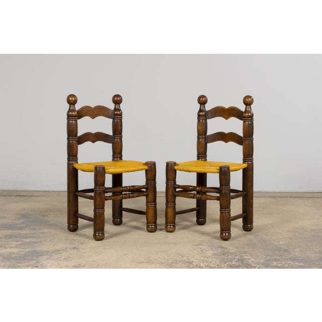 Set of Six French Modernist Dining Chairs, Oak & Rush, 1960 For Sale - Image 13 of 18