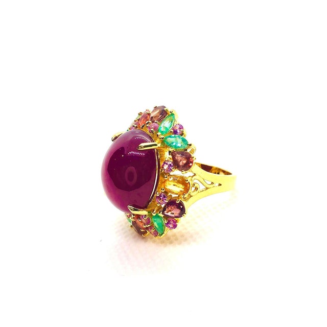 Bochic “Orient” Multi Sapphire & Ruby Panther Vintage Ring Set In 18 K Gold & S For Sale - Image 12 of 12