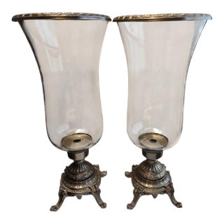 Vintage Pair Regency Style Large Hurricane Lamps For Sale