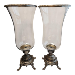 Vintage Pair Regency Style Large Hurricane Lamps