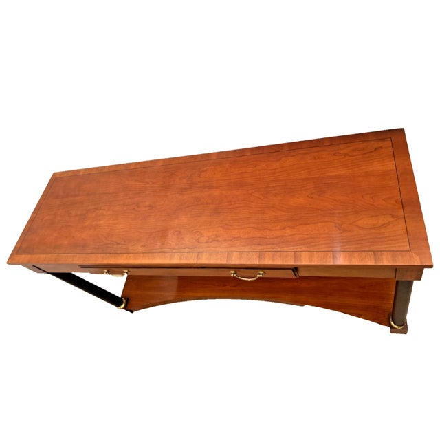 Ethan Allen Vintage Ethan Allen Sofa Console Table, Regency Neo Classical, Cherry, Brass X Stretcher For Sale - Image 4 of 14