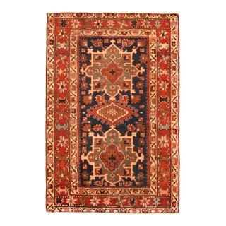 Antique Persian Heriz Karaja Oriental Rug, Small Size, W/ Multiple Medallions For Sale
