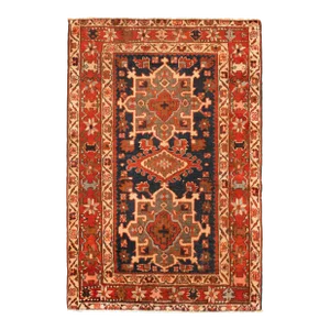 Antique Persian Heriz Karaja Oriental Rug, Small Size, W/ Multiple Medallions