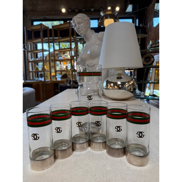Vintage Gucci Barware Set Pitcher Carafe & High Ball Glasses For Sale - Image 11 of 11