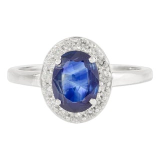 Oval Cut Sapphire Halo Engagement Ring With Natural Diamonds Size 5 For Sale