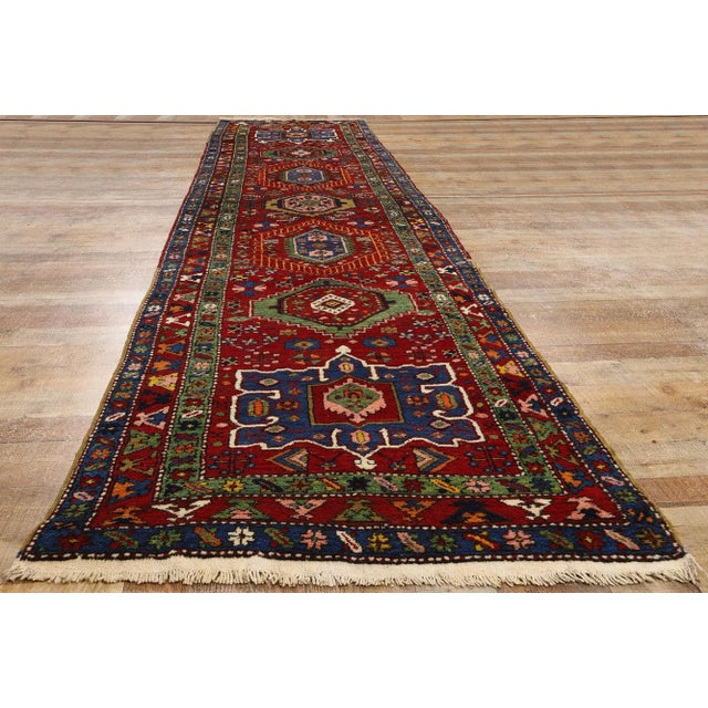 Red Vintage Persian Karaja Heriz Rug - 03'04 X 16'05 For Sale - Image 8 of 9