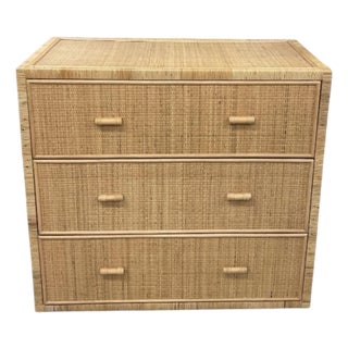 Vintage Palm Beach Style Woven Wicker & Pencil Reed 3-Drawer Chest For Sale