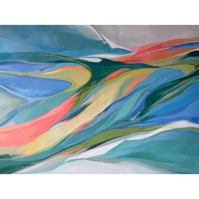 1970s 1970’s Vintage Expressionist Abstract Acrylic on Canvas Painting in Gold Aluminum Frame For Sale - Image 5 of 12