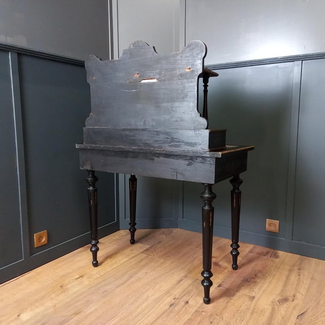 Black Ebonized Wooden Bonheur Du Jour Writing Desk For Sale - Image 8 of 18