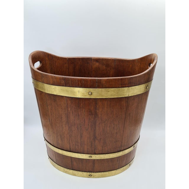 Mid-Century Modern Maritime Wooden Bucket with Brass Hoops, 1960s-1970s For Sale - Image 3 of 14