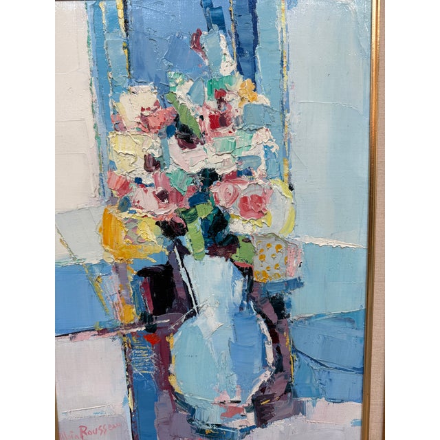 Blue Alain Rousseau Floral Still Life Expressionist Oil Painting, Signed For Sale - Image 8 of 12