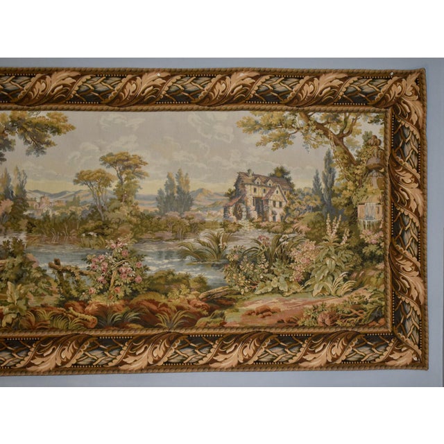 Vintage French Style Tapestry Wall Hanging Pastoral Landscape River Italy For Sale - Image 4 of 18