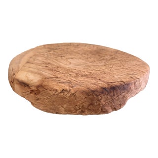 Late 19th Century Primitive Round Wooden Cutting Board With Timeworn Patina For Sale