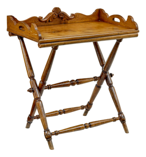 Antique Gothic Revival Butlers Tray on Stand in Oak, 1870