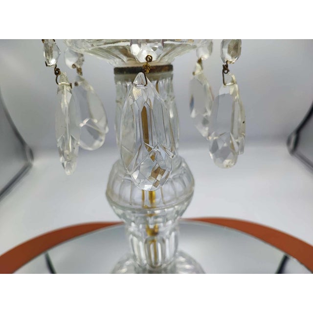 Vintage 70s glass candlestick with crystals, dimensions: height 24.6 cm, diameter 11 cm.