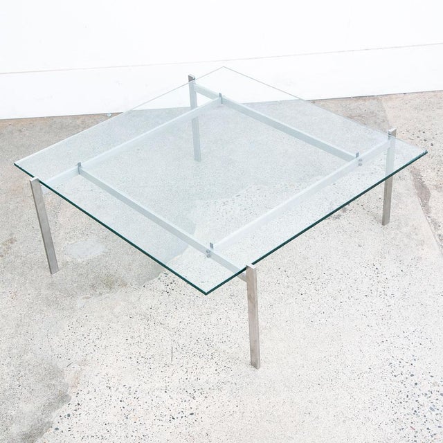 Metal Mid Century Modern Coffee Table Glass Poul Kjærholm Pk61 Steel Vintage Crystal For Sale - Image 7 of 12