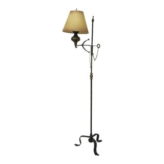 American 19th Century Iron Standing Lamp With Shade For Sale