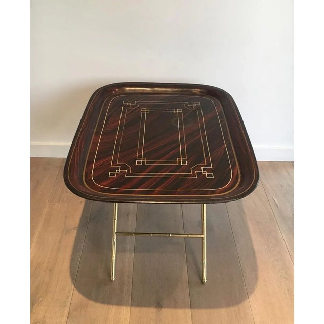 1950s Tray Table in Brass with a Lacquer Tole Top, circa 1950 For Sale - Image 5 of 13