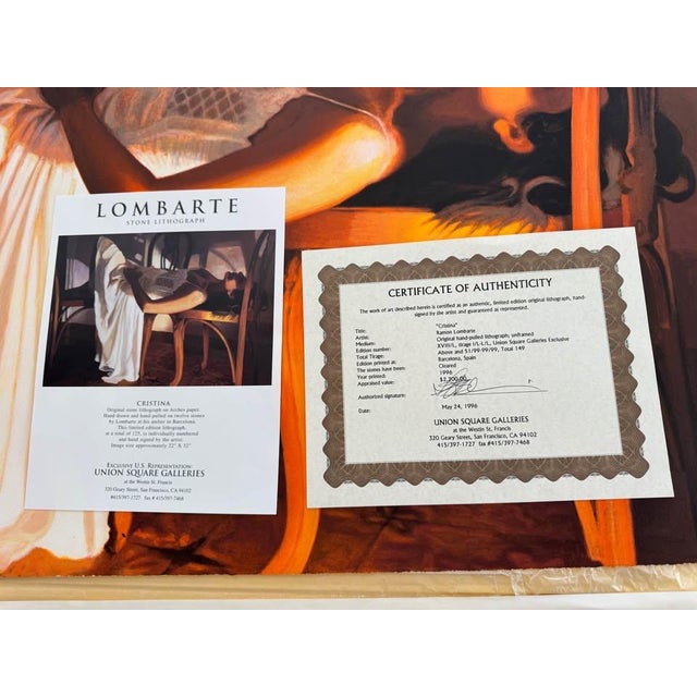 1990s Ramón Lombarte – Cristina (1996) Original Stone Lithograph, Signed & Numbered, Coa For Sale In Phoenix - Image 6 of 10