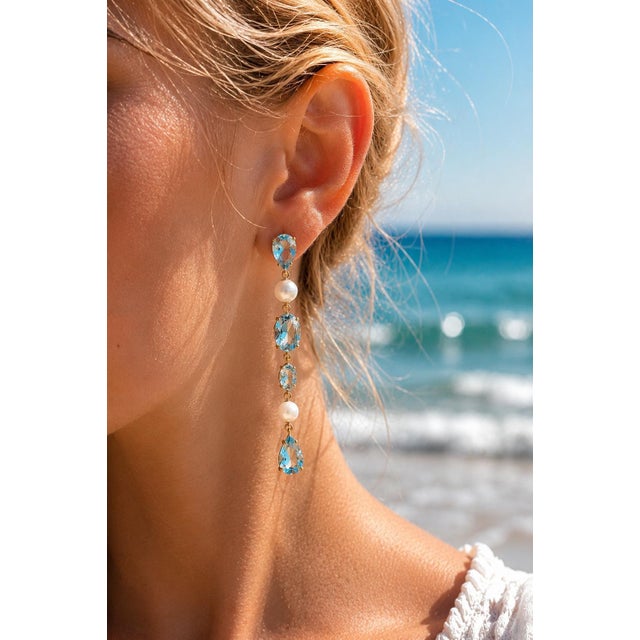 Not Yet Made - Made To Order Topaz & Pearl Drop Multi-Shape Earrings, Silver, Gold, Pair For Sale - Image 5 of 9