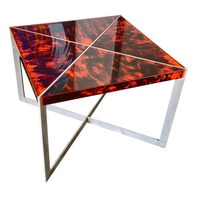 Tortoiseshell Acrylic & Steel Table, Italy, 1970s For Sale