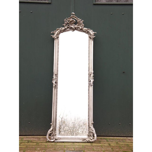 Late 20c Rococo Silver Finish Floor Mirrors – 2 Pc For Sale - Image 12 of 14