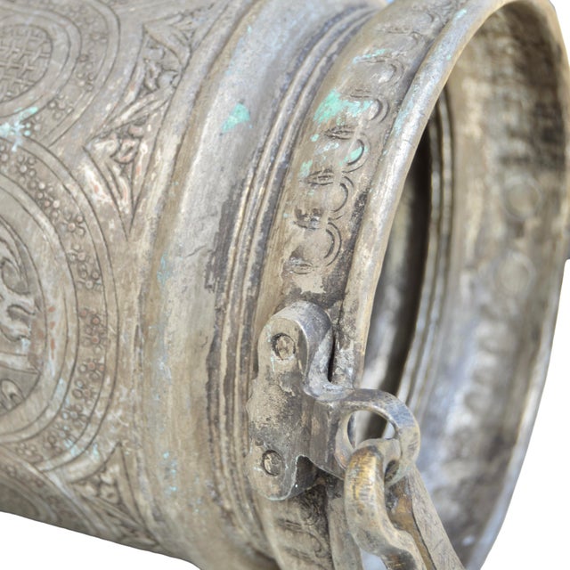 Early 20th Century Hand-Engraved Calligraphy-Patterned Metal Bucket W/ Handle For Sale - Image 10 of 10