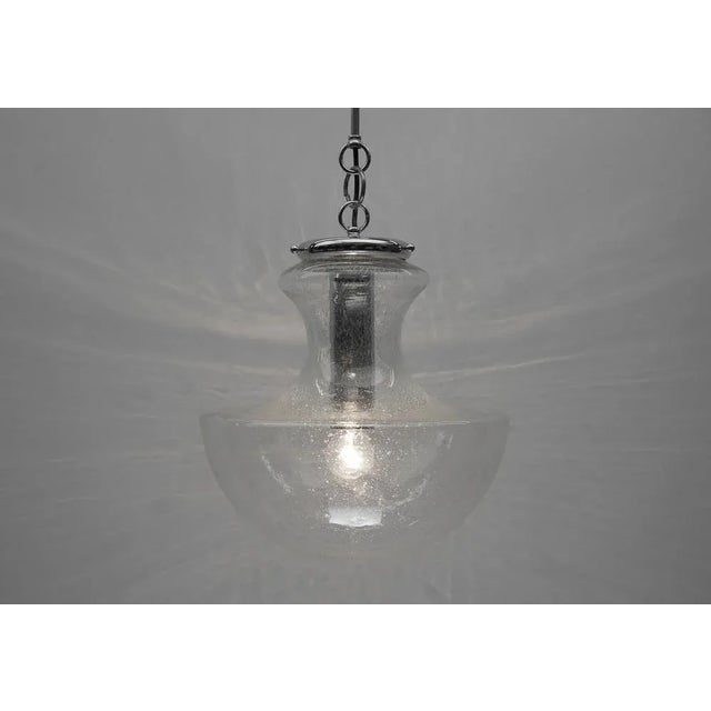 1960s Mid-Century Modern Chrome & Bubble Glass Pendant Lamp, Germany, 1960s For Sale - Image 5 of 8