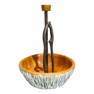 1960s Aldo Tura Carved Wood Bowl and Nutcracker Macabo Italy