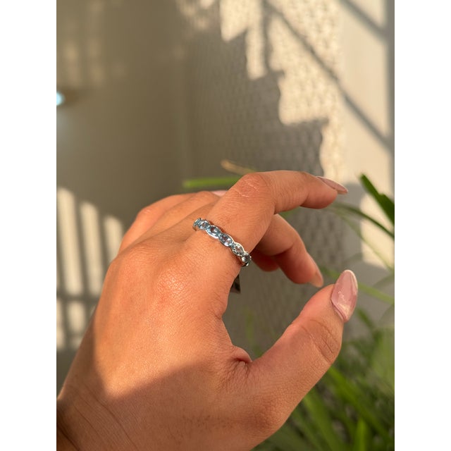 Sky Blue 2.47 Carat Aquamarine Boho Chic Eternity Band Ring Size 9 in 14k White Gold For Sale - Image 8 of 16