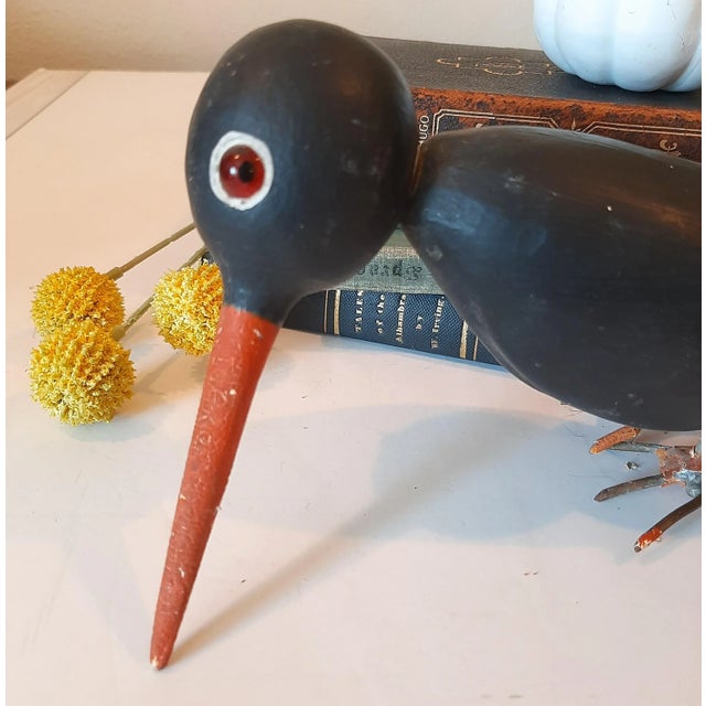 Wood Folk Art Wooden Blackbird Crow Bird For Sale - Image 7 of 11