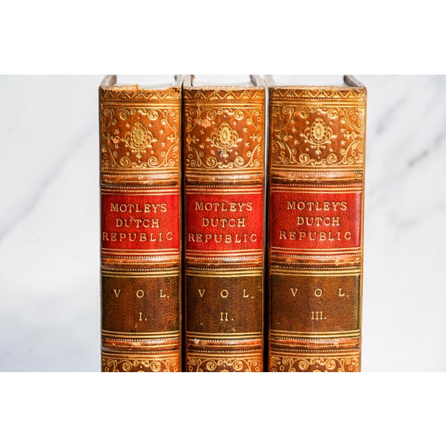 Victorian Stately 3 Volume the Rise of the Dutch Republic John Lothrop Motley Full Leather Antique Books Home Office Decor For Sale - Image 3 of 10