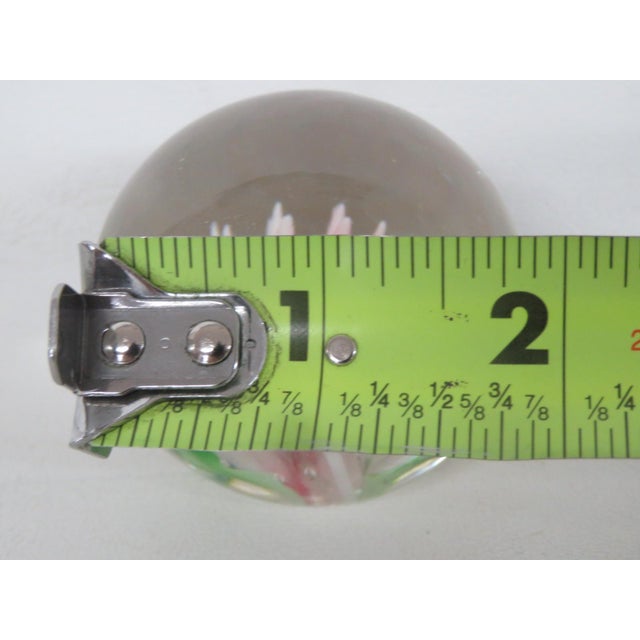 Glass Art Glass Clear Globe Paperweight With Pink Chrysanthemum and Green Leaves 4848b For Sale - Image 7 of 9