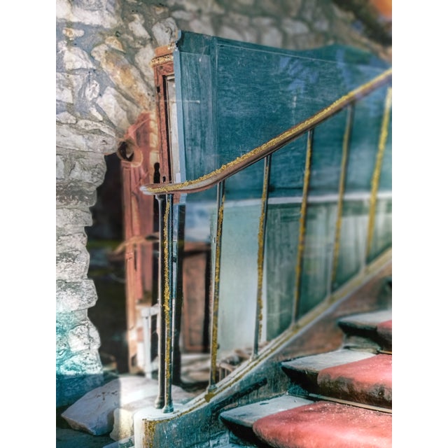 2020s Oversized Metal Wall Art - Rustic Stone Staircase & Red Carpet (32" X 48") For Sale - Image 5 of 8