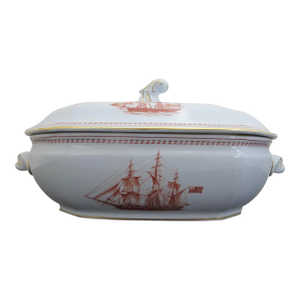 Spode Copeland Red Gold Trim Ship Trade Winds 11 1/8" Covered Vegetable Tureen